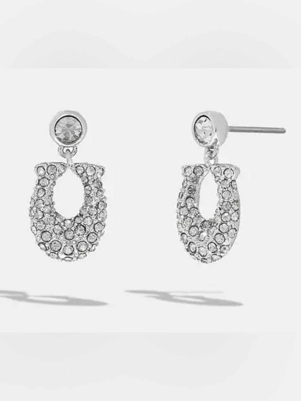 Coach Silver Tone Crystal Pavé U-Shape Drop Earrings